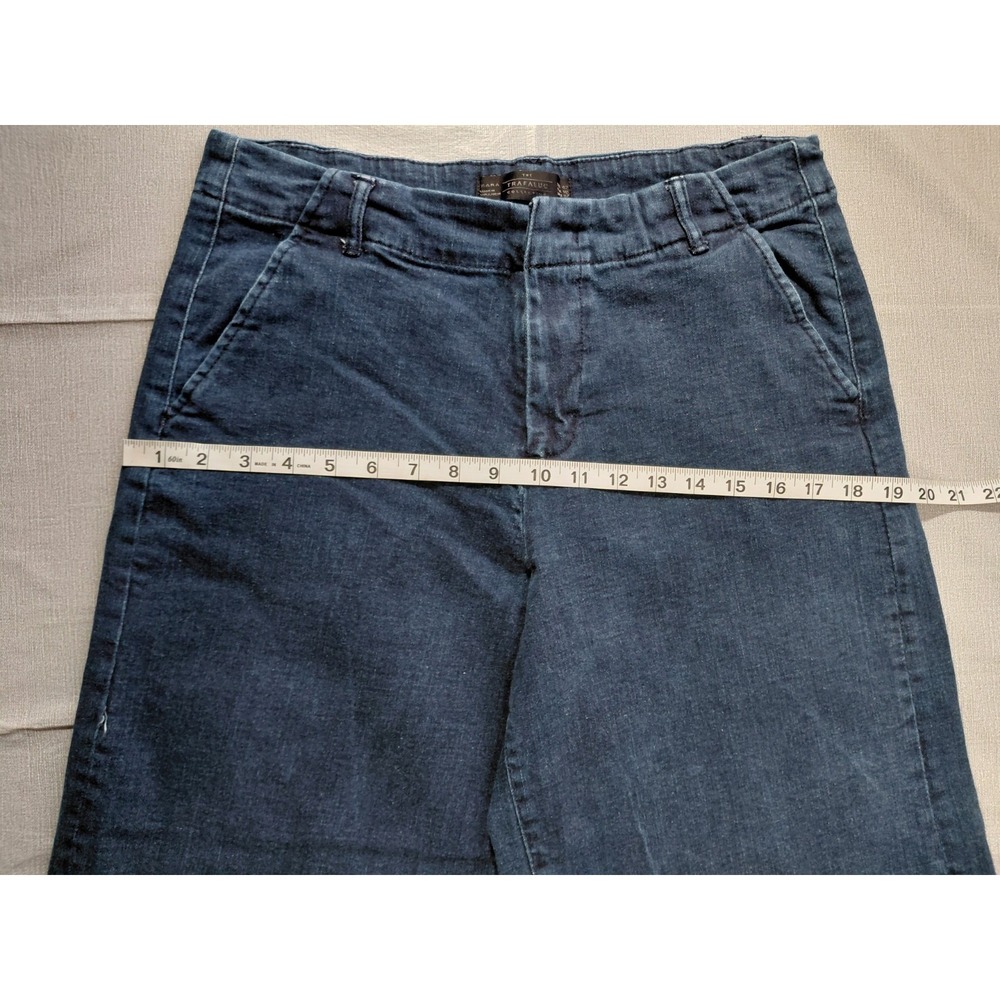 Zara Trafaluc Cropped Wide Leg Jeans Women's Sz 10 High Waisted Dark Wash Denim - Picture 7 of 11